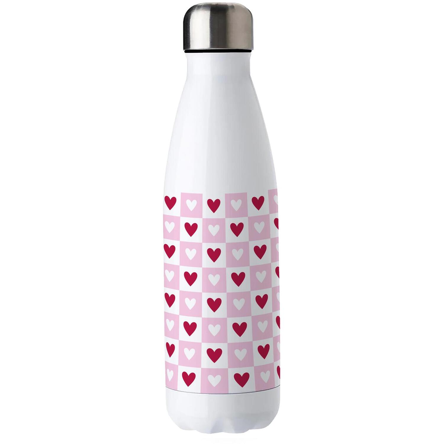 Light Pink Hearts Metal Water Bottle - Double Walled 500ml Bottle Gift - Image 2