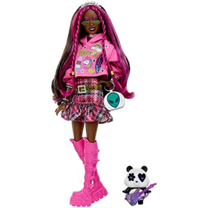 Barbie Extra Fashion Doll, Pink-Streaked Brunette Hair, Graphic Hoodie, HKP93