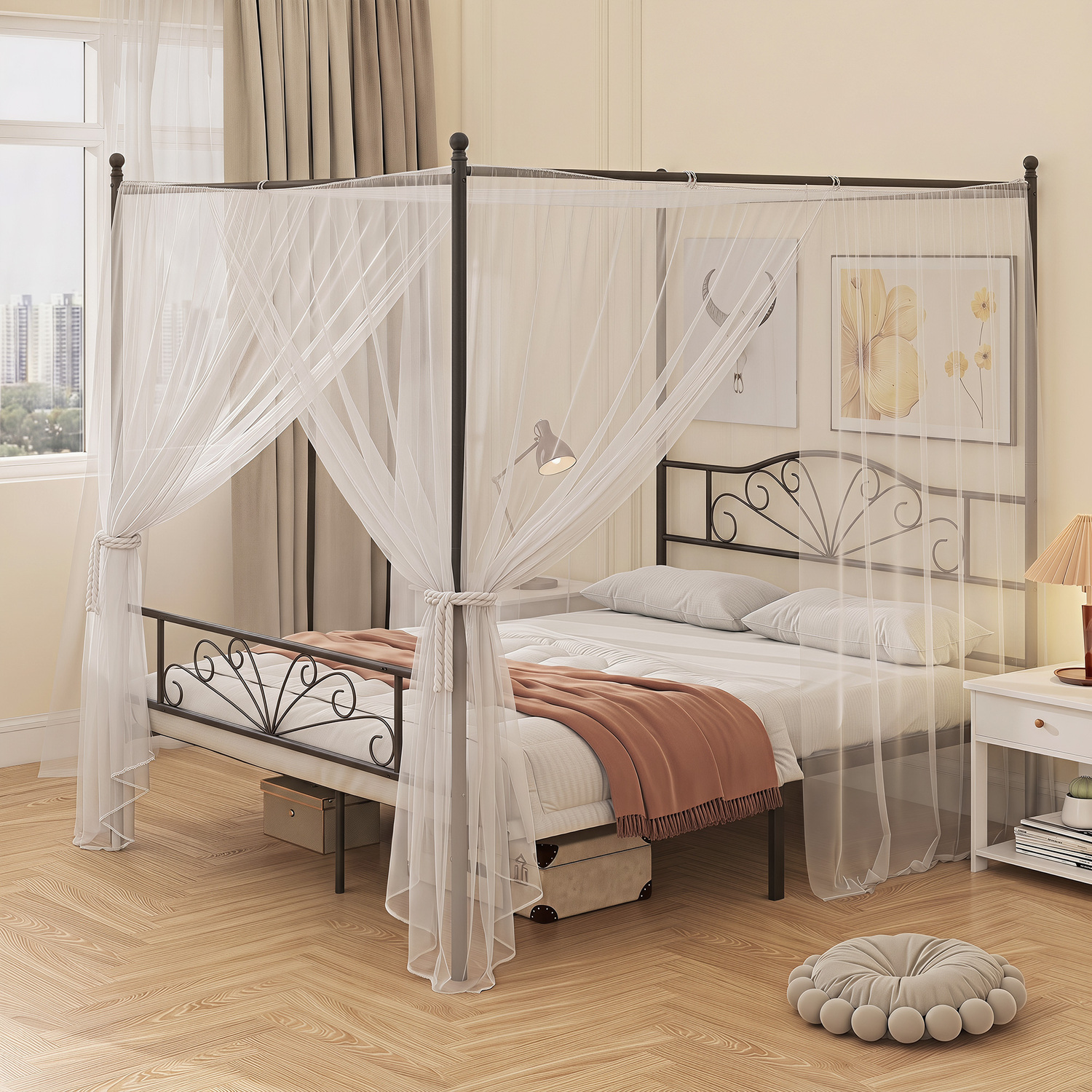 Rackhams Black Canopy Bed Frame King Size, Metal Platform Bed Frame, - Image 3