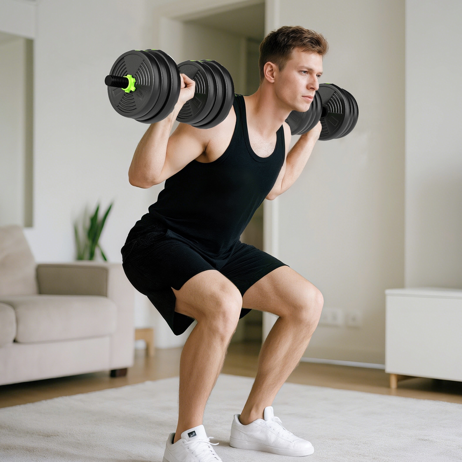 Sportnow Green 25 Kg 3-In-1 Adjustable Dumbbell & Barbell Set With Ez Bar, - Image 3