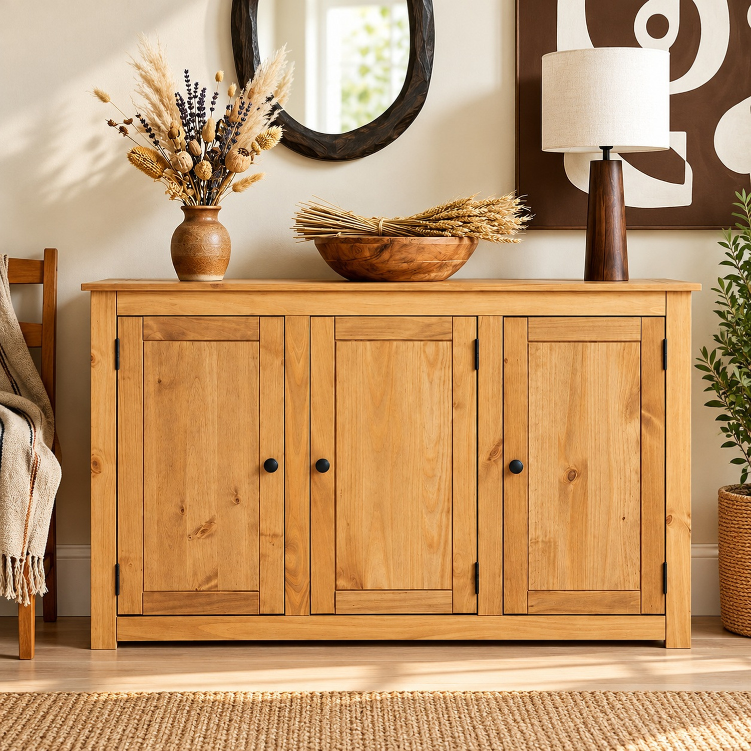 Mews Panama 3 Door Sideboard Country Cabinet Solid Pine Light Fiesta Wax - Image 2