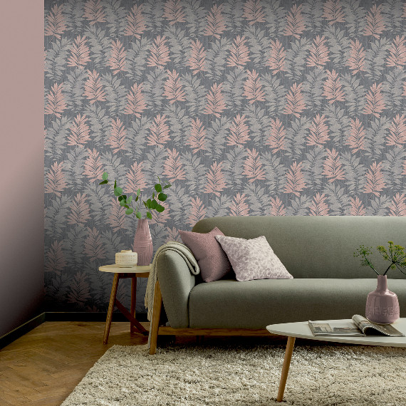 Stardust Palm Pink - Grey Wallpaper