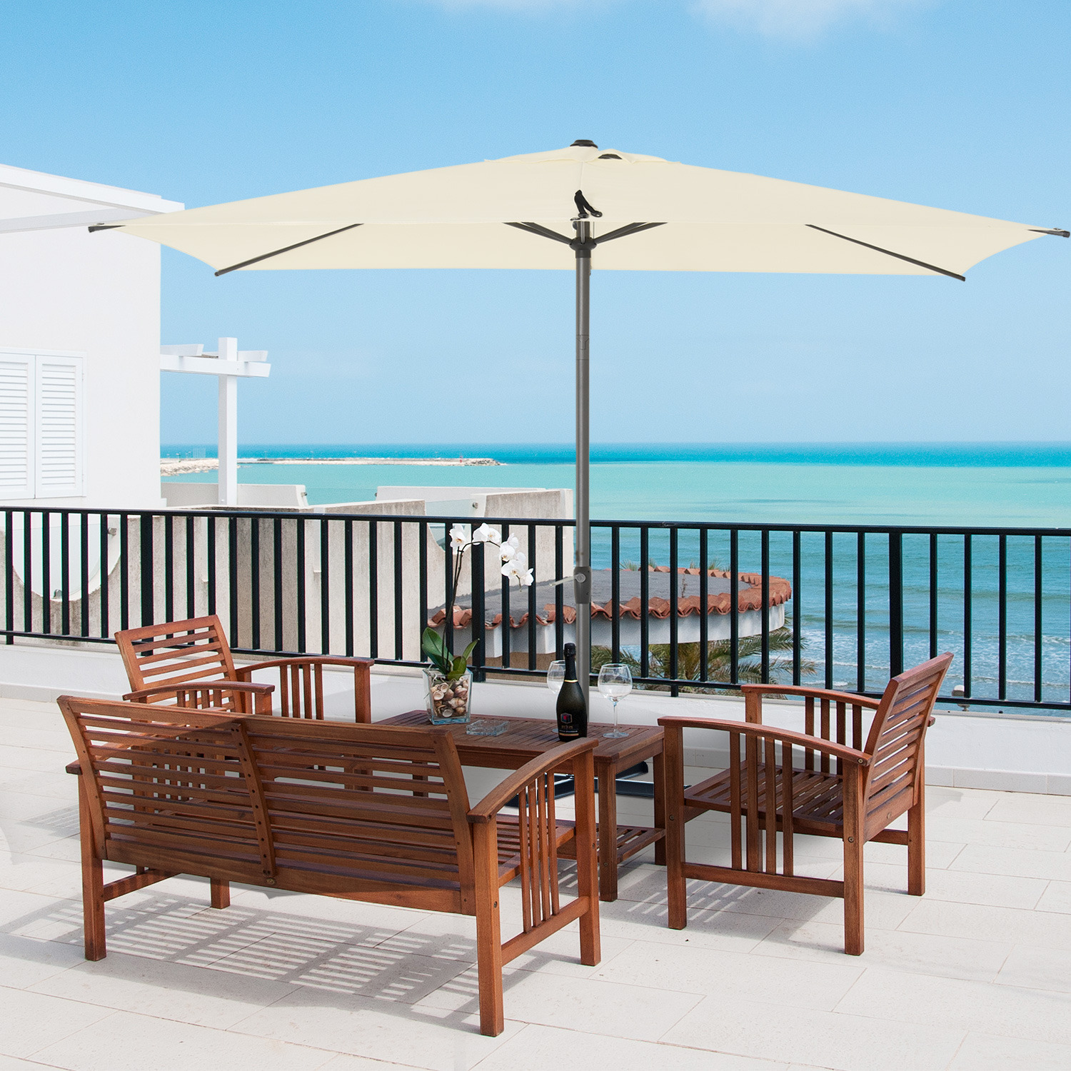 Outsunny 2.58m Elegant Aluminium Garden Parasol - Beige thumbnail