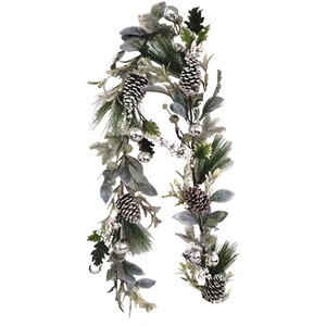 LED White Berry Bauble Pinecone Garland