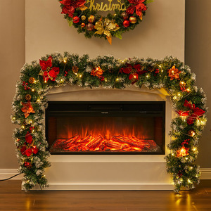 Christmas Poinsettia Garland with 50 LED Lights