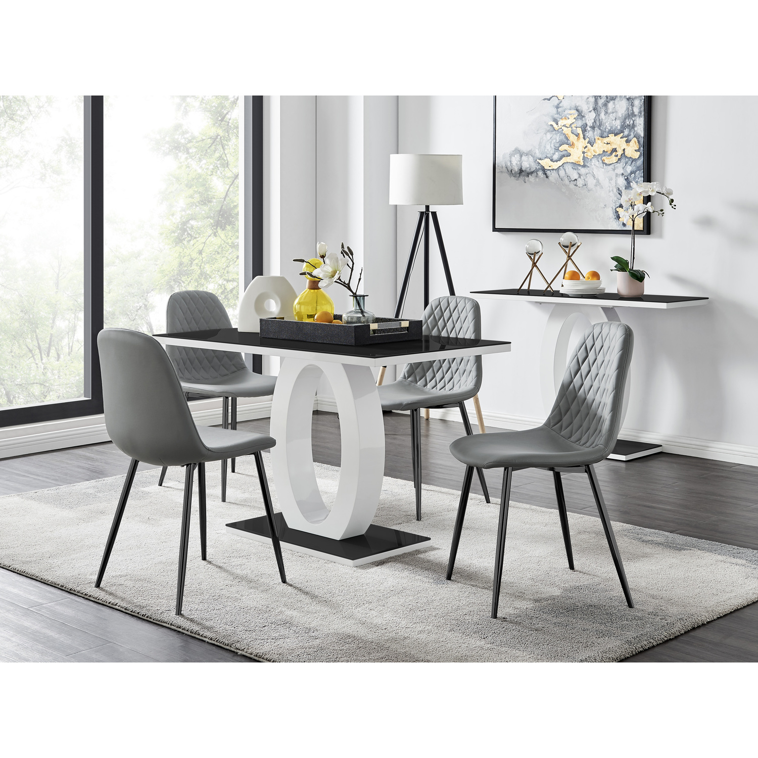 Giovani Black Dining Table With Four Corona Black Leg Chairs - Grey