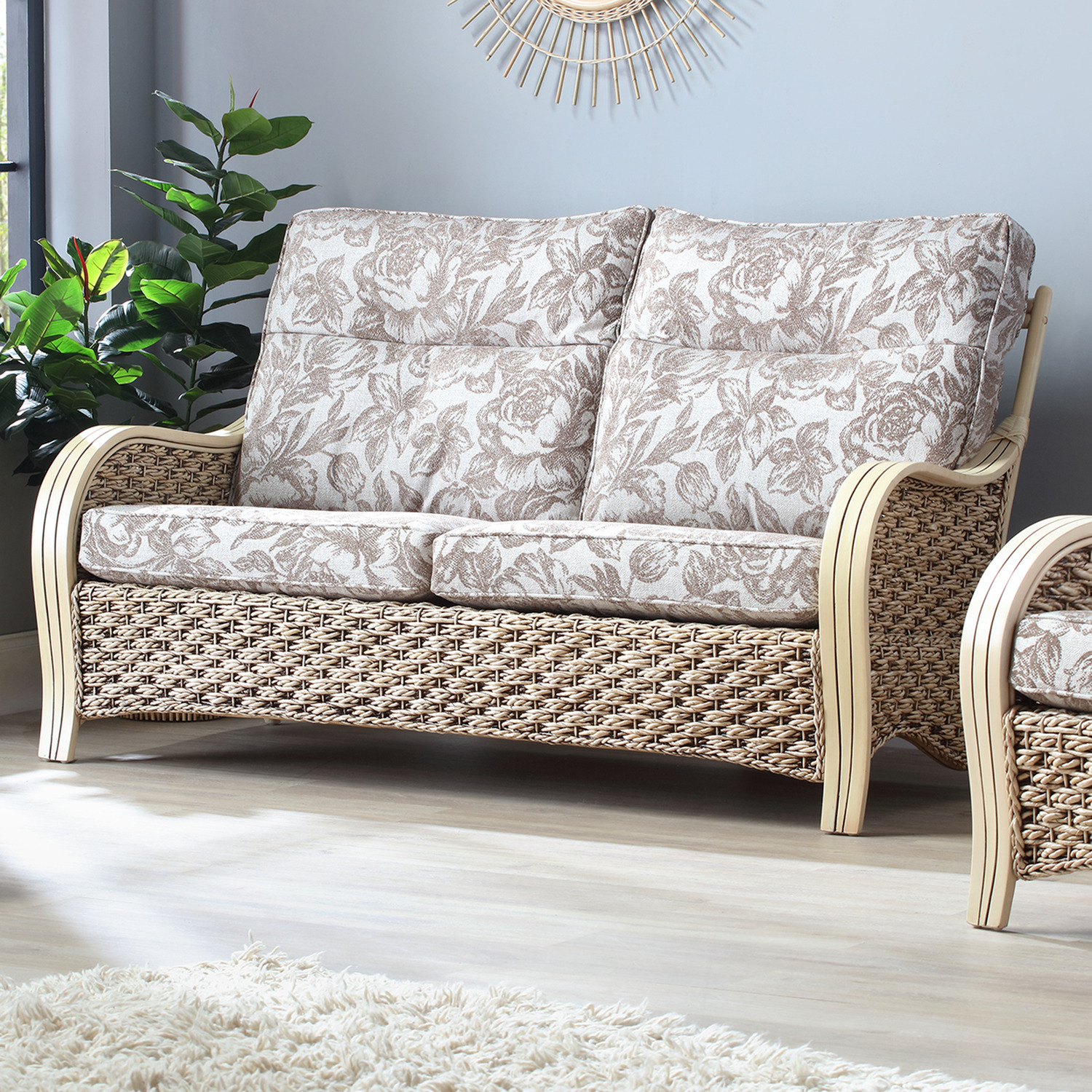 Milan Cane Conservatory 3 Seater Sofa - Grey
