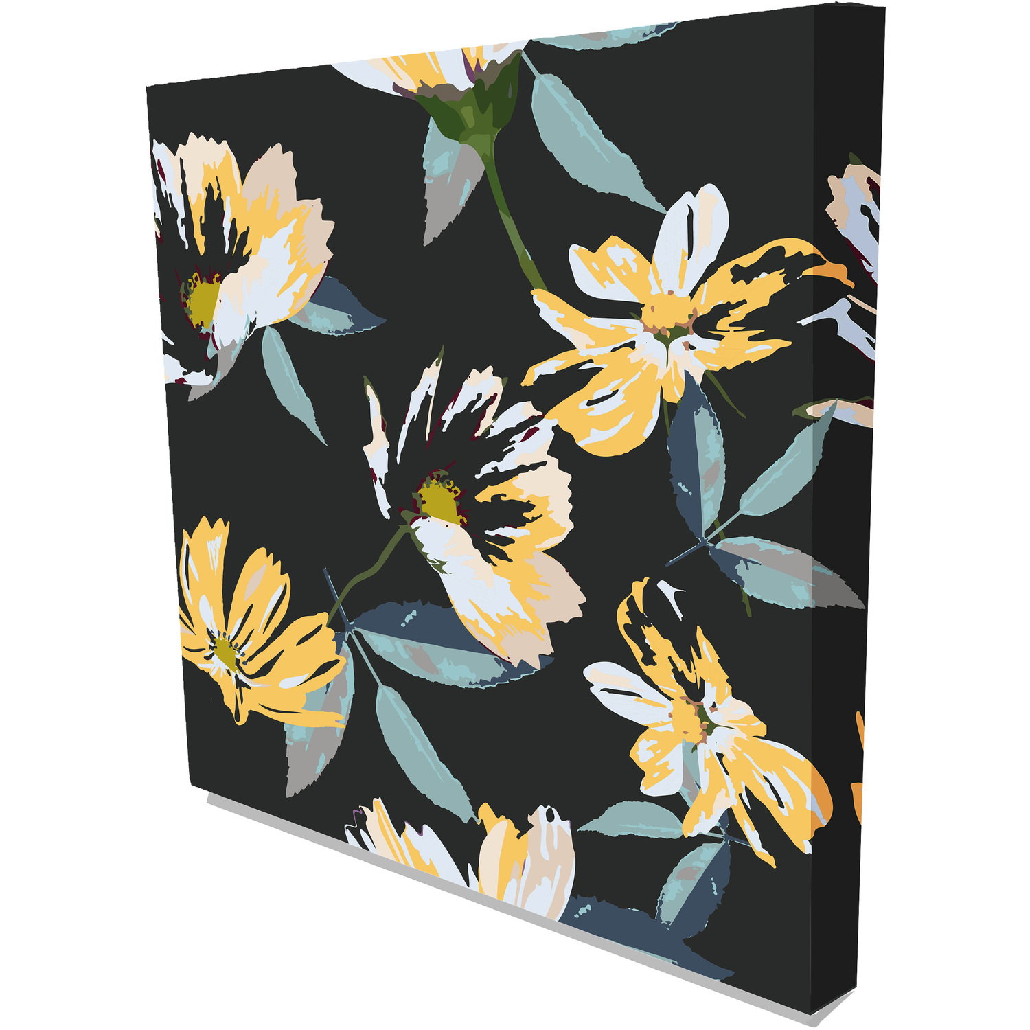 'Yellow and Black Floral' Graphic Art on Canvas - Yellow / 31cm / 46cm