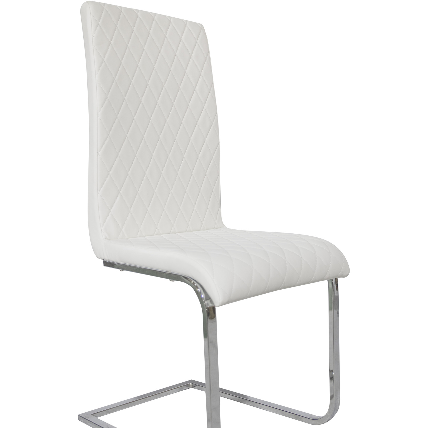 Pair Of Cantilever Pu Leather Upholstered Dining Chairs - White Matt