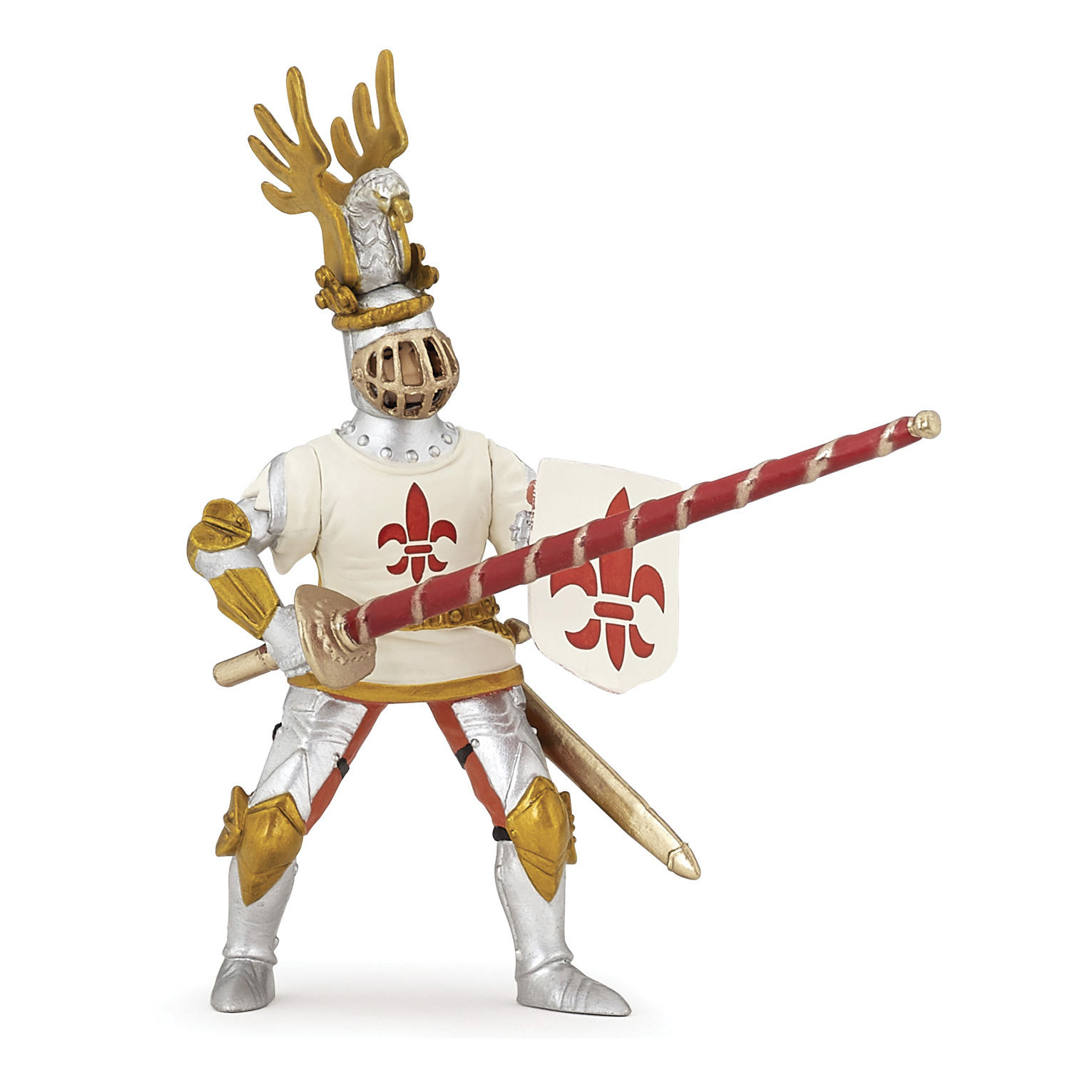 Image of PAPO Fantasy World White Knight Fleur De Lys Toy Figure - Red