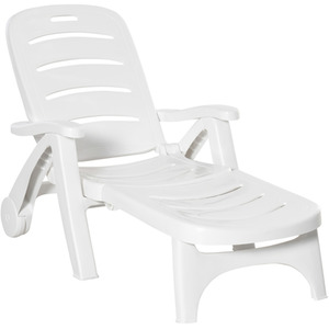 White Outsunny Outdoor Folding Plastic Chaise Lounge Chair on Wheels shot 1903848