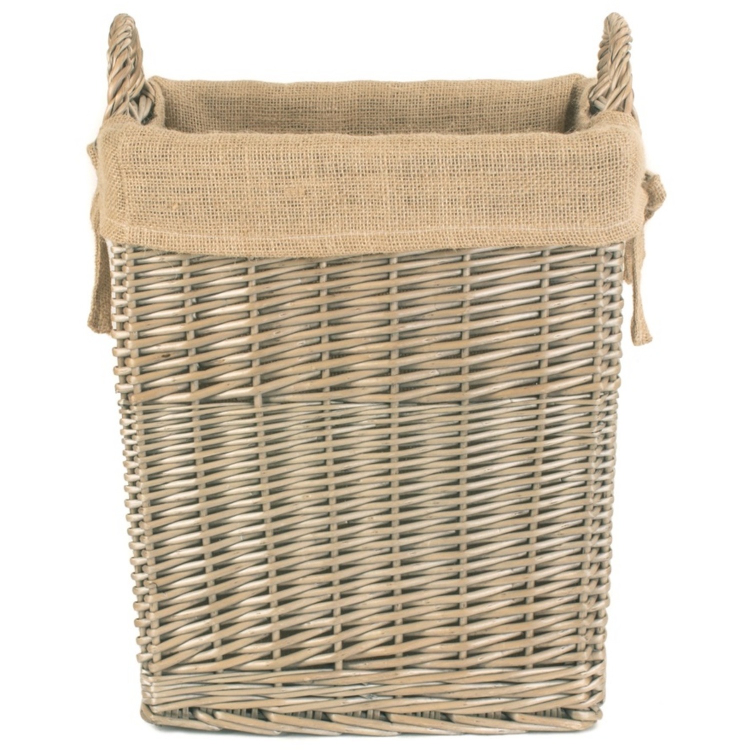 Small Rectangular Hessian Lined Log Basket - Brown