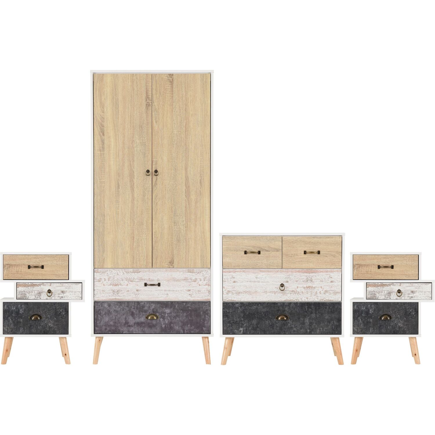Seconique - Nordic 2 Door Wardrobe Bedroom Set  - White Distressed Effect thumbnail