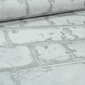 Urban Rustic 3D Effect Brick White Light Grey silver Metallic Feature Wallpaper