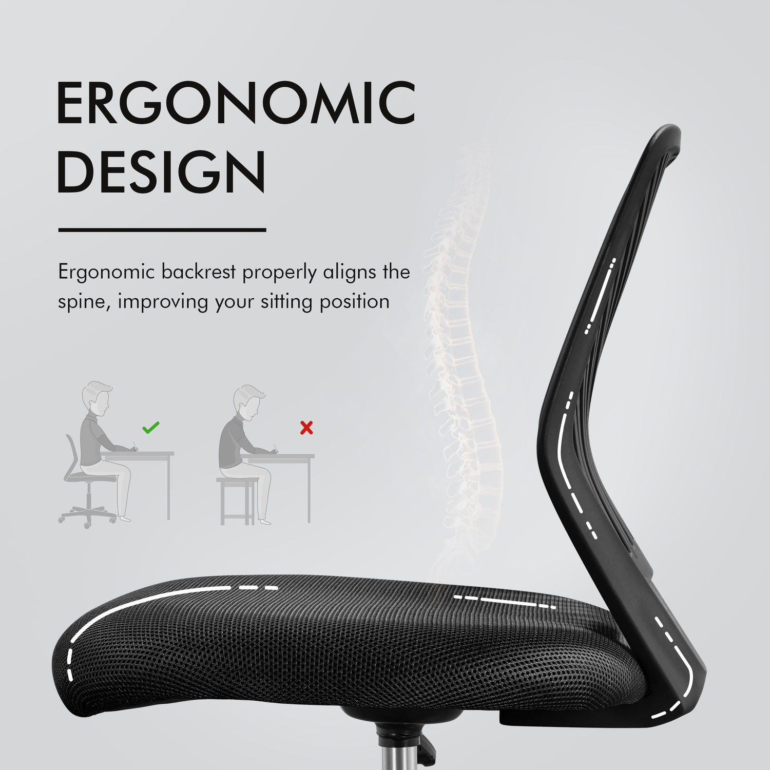 Armless Adjustable Office Chair - Black
