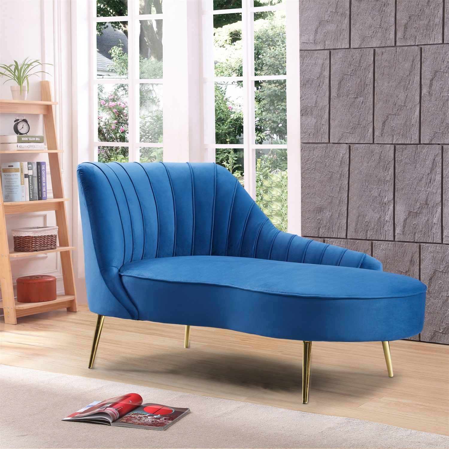 Artemis Home - Wilmot 161cm Velvet Fabric Chaise Lounge - Blue thumbnail