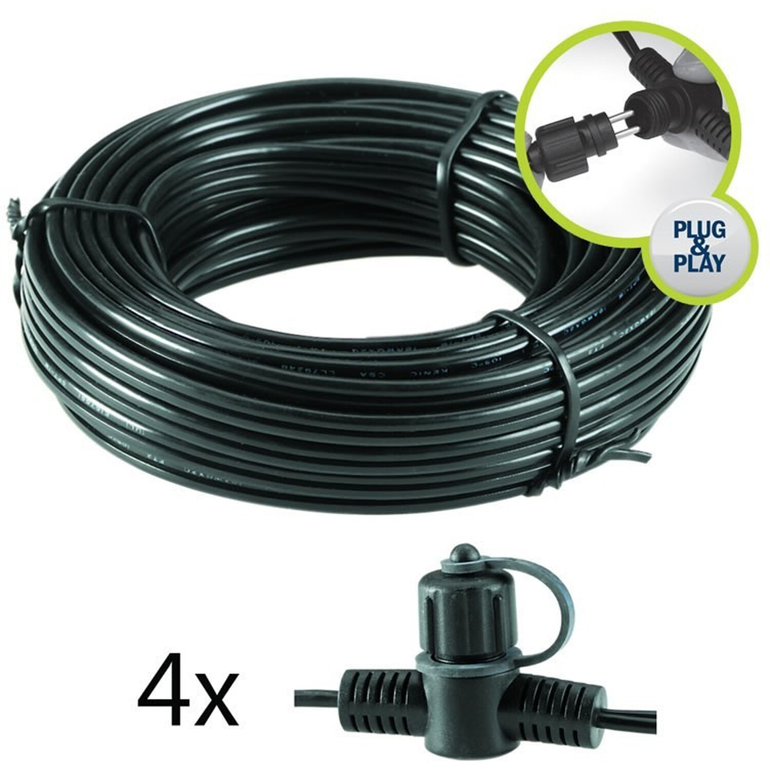 Main Cable SPT1 10m and 4 Moulded Connectors - Black