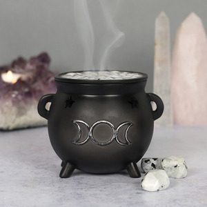 Triple Moon Cauldron Incense Holder Mystical Smoke Rising