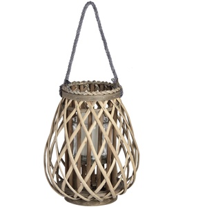 Rustic Decor Small Wicker Bulbous Lantern Coastal Accent