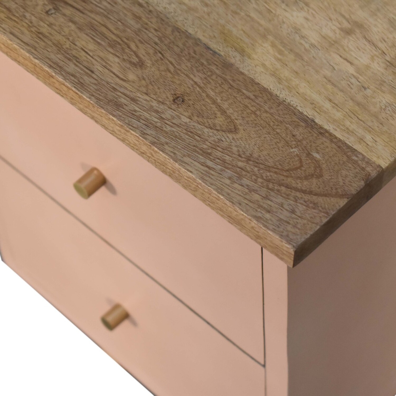 Stylish Mango Wood Hand Painted 2 Drawers Bedside Cabinet - Brown