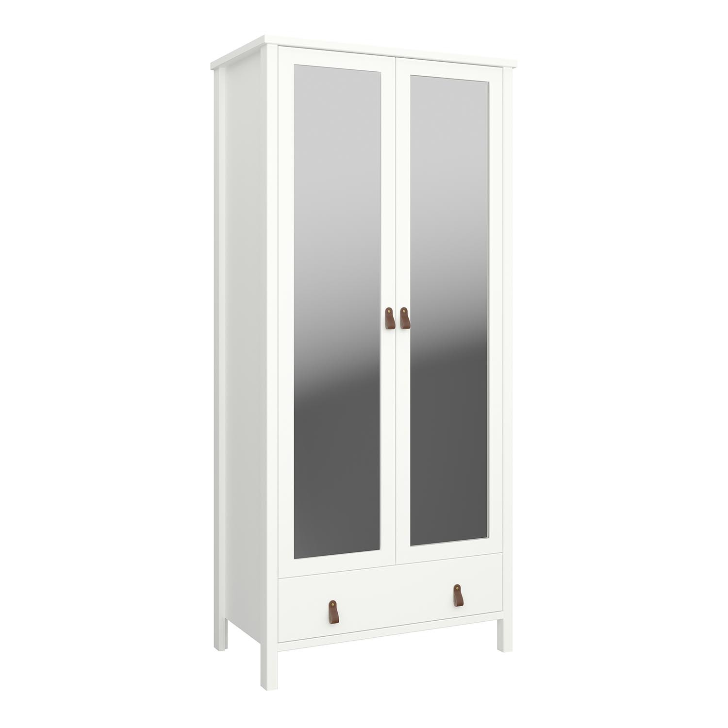Furniture To Go - Tromso Mirrored 2 Door Wardrobe With Leather Handles - White thumbnail