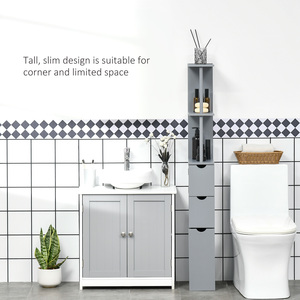 Grey HOMCOM Tall Bathroom Cabinet Bathroom Storage Cabinet with Drawers shot 4364807