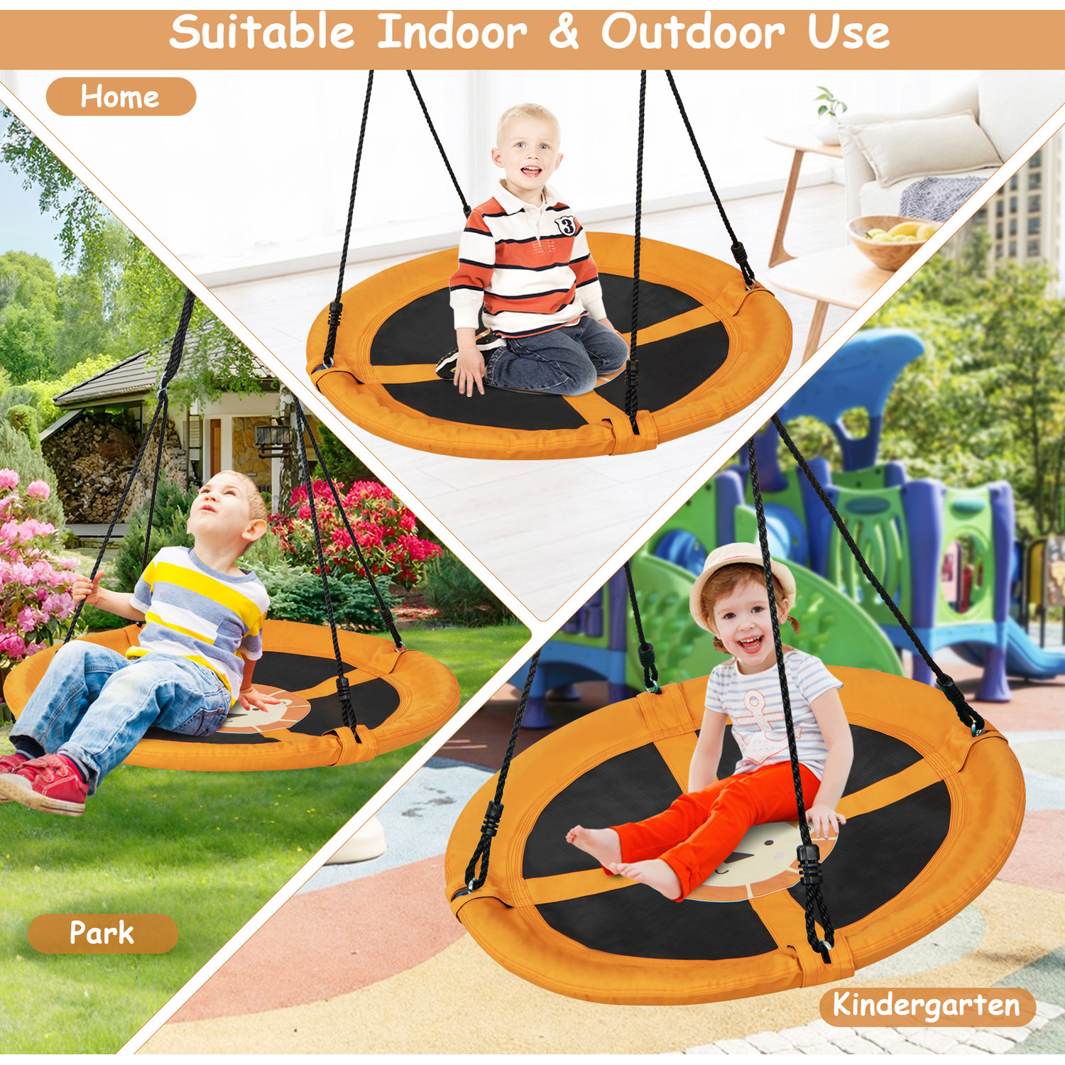 40 Inches Patio Saucer Tree Swing - Yellow