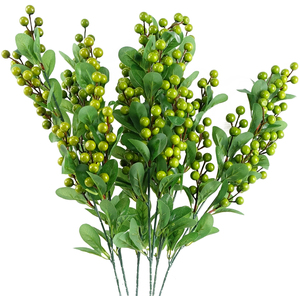 Pack of 6 x Artificial Green Berry Spray