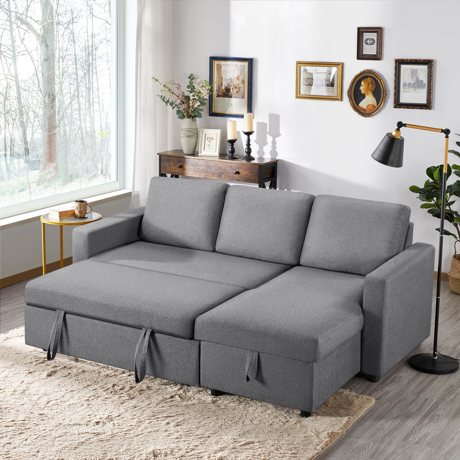 Yaheetech L-shaped Sofa Bed With Pull Out Storage - Light Grey