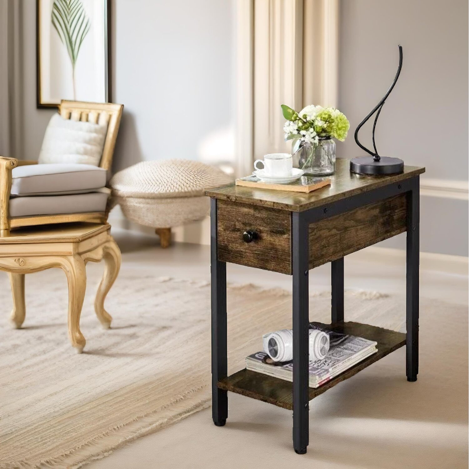 Bedside Table With Drawer Shelf