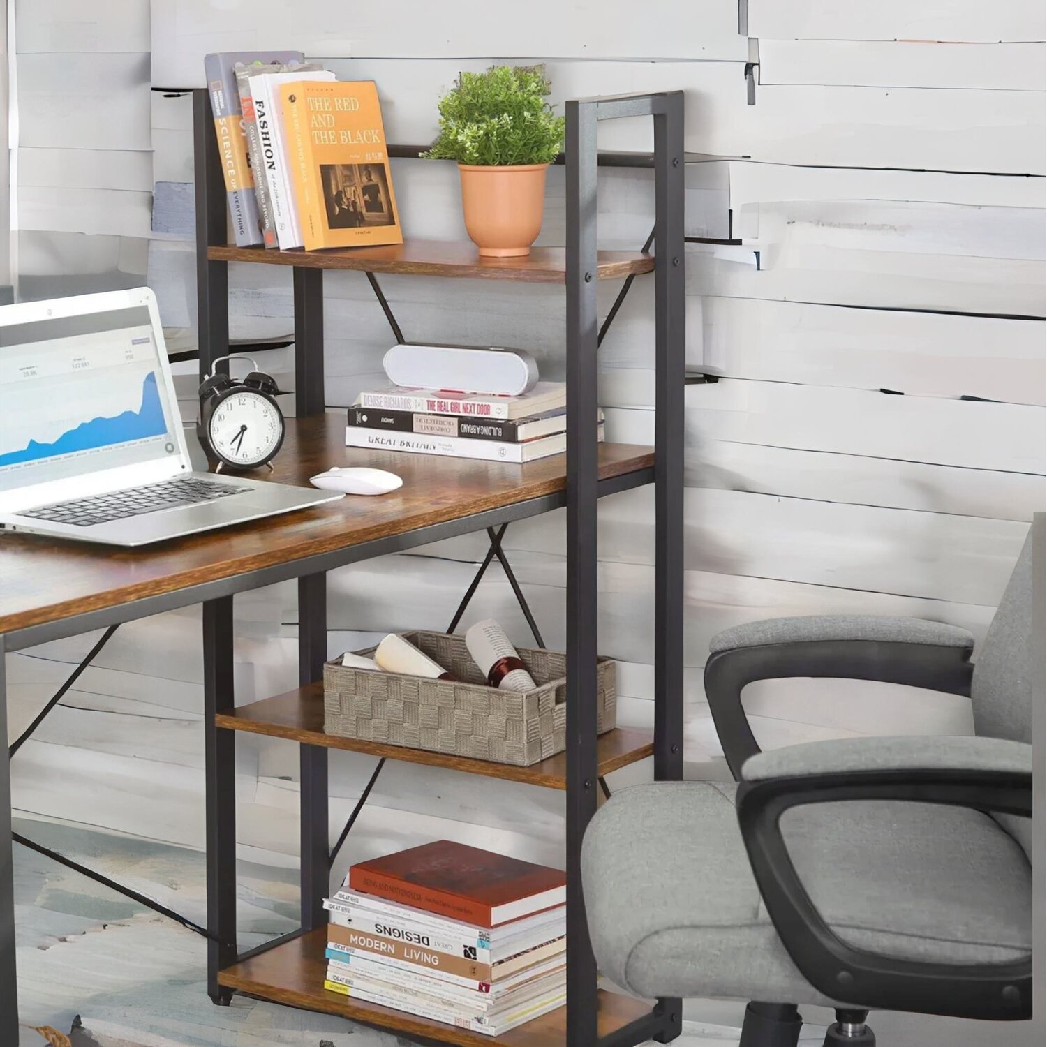 97cm Wide Computer Desk With 3 Shelves Rustic Brown - Brown