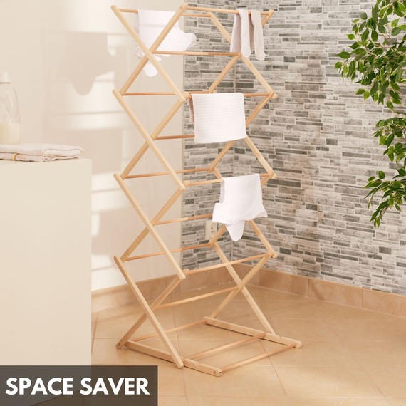 Wooden Clothes Airer Collapsible Folding Laundry Dryer Rack - Natural