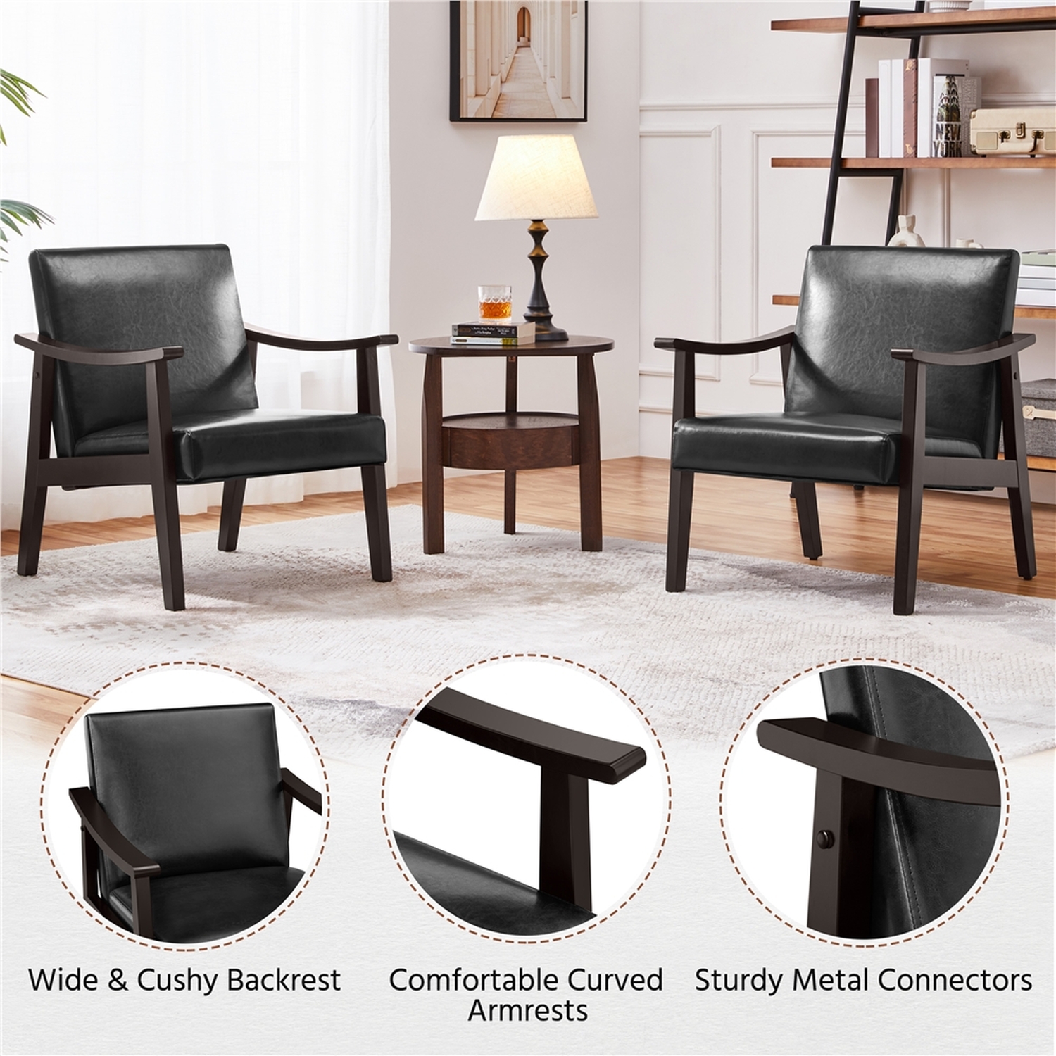 Yaheetech Upholstered Accent Armchair With Solid Wood Legs - Black