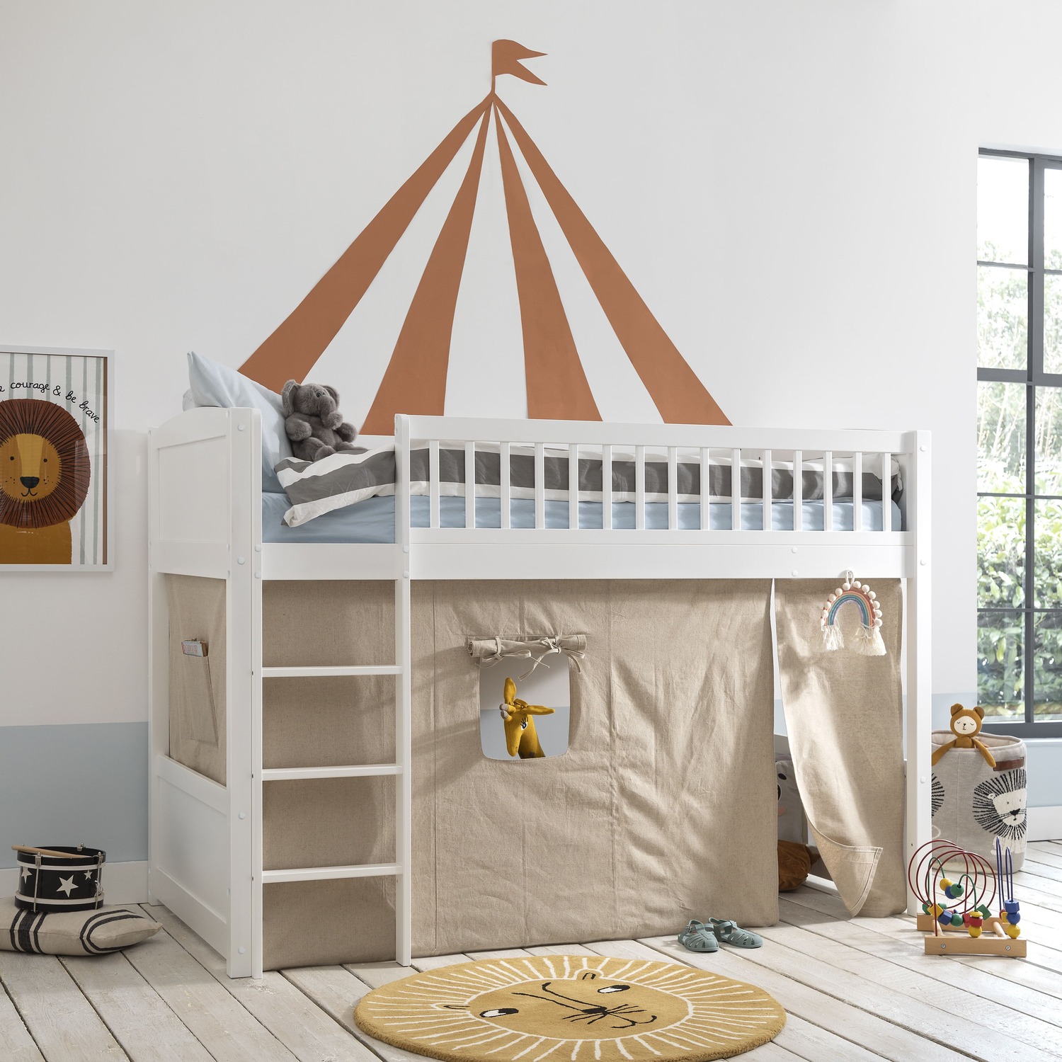 Lottie Midsleeper Cabin Bed - White Cabin Bed Slats Tent Hardware Assembly Guide