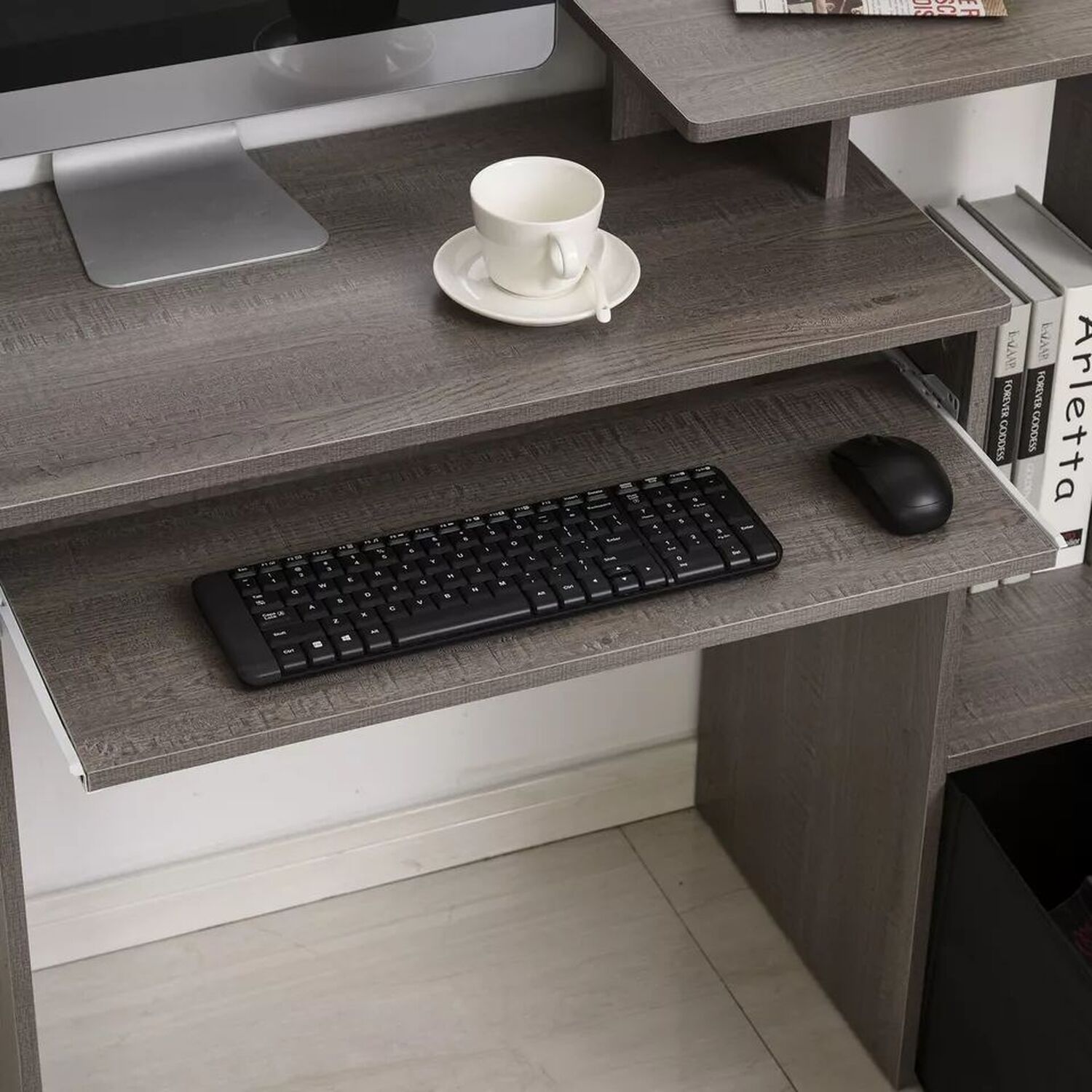 3 Level Small Home Office Desk - Grey