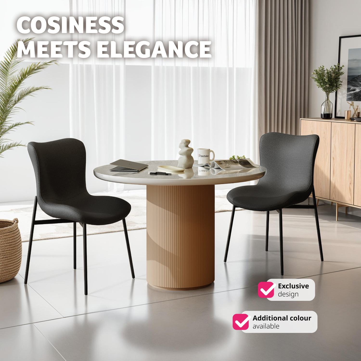 Dining Chair Tessa - Ergonomic High Backrest - Woven Fabric Black Black 2
