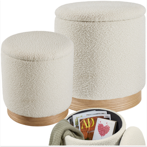 Stools Orchid Set Of 2 - Padded, Boucle Cover Footstools, Large Storage Space