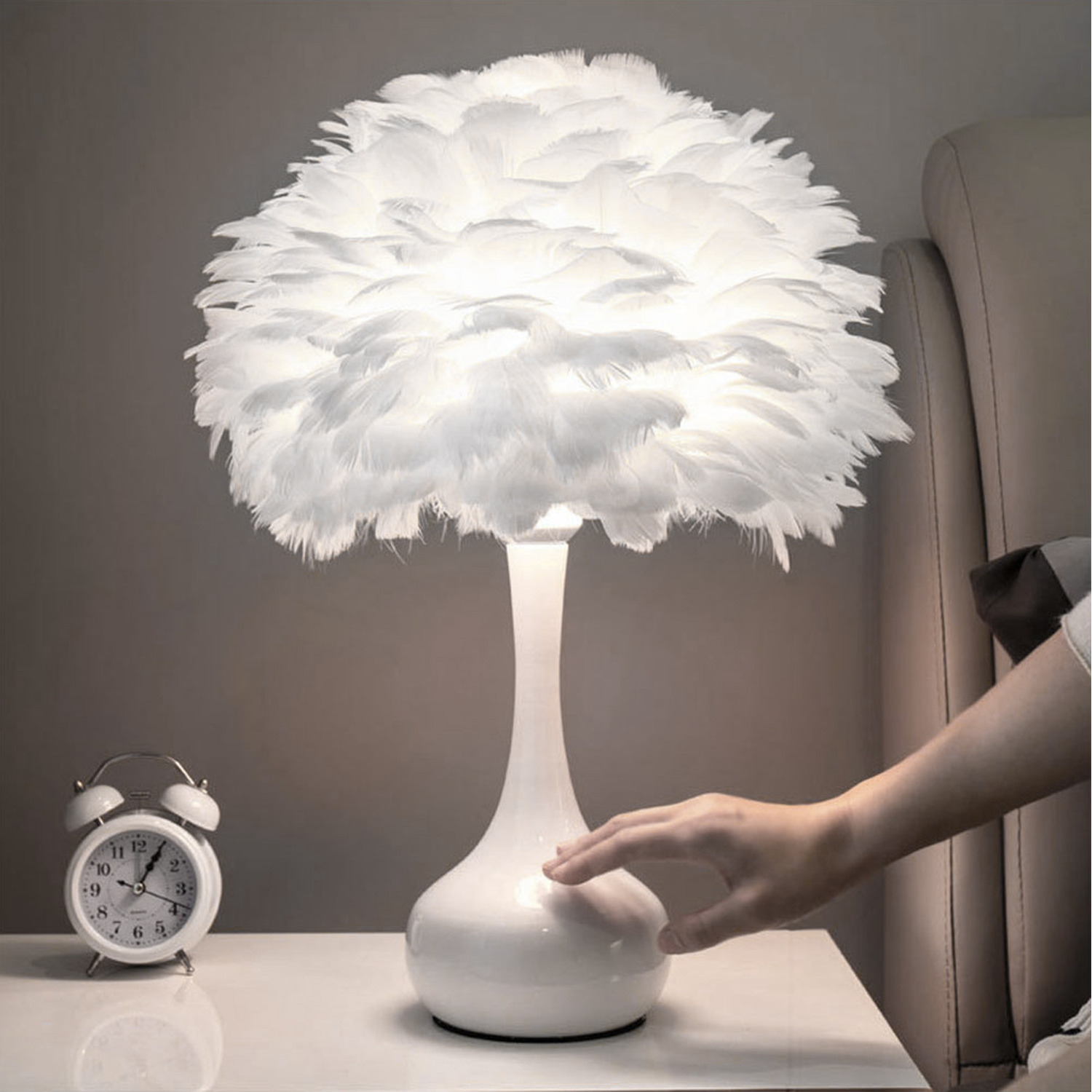 White Feather Bedside Table Lamp - White
