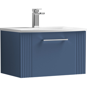 1 Drawer Wall Hung Vanity Unit with Curved Ceramic Basin Blue 600mm