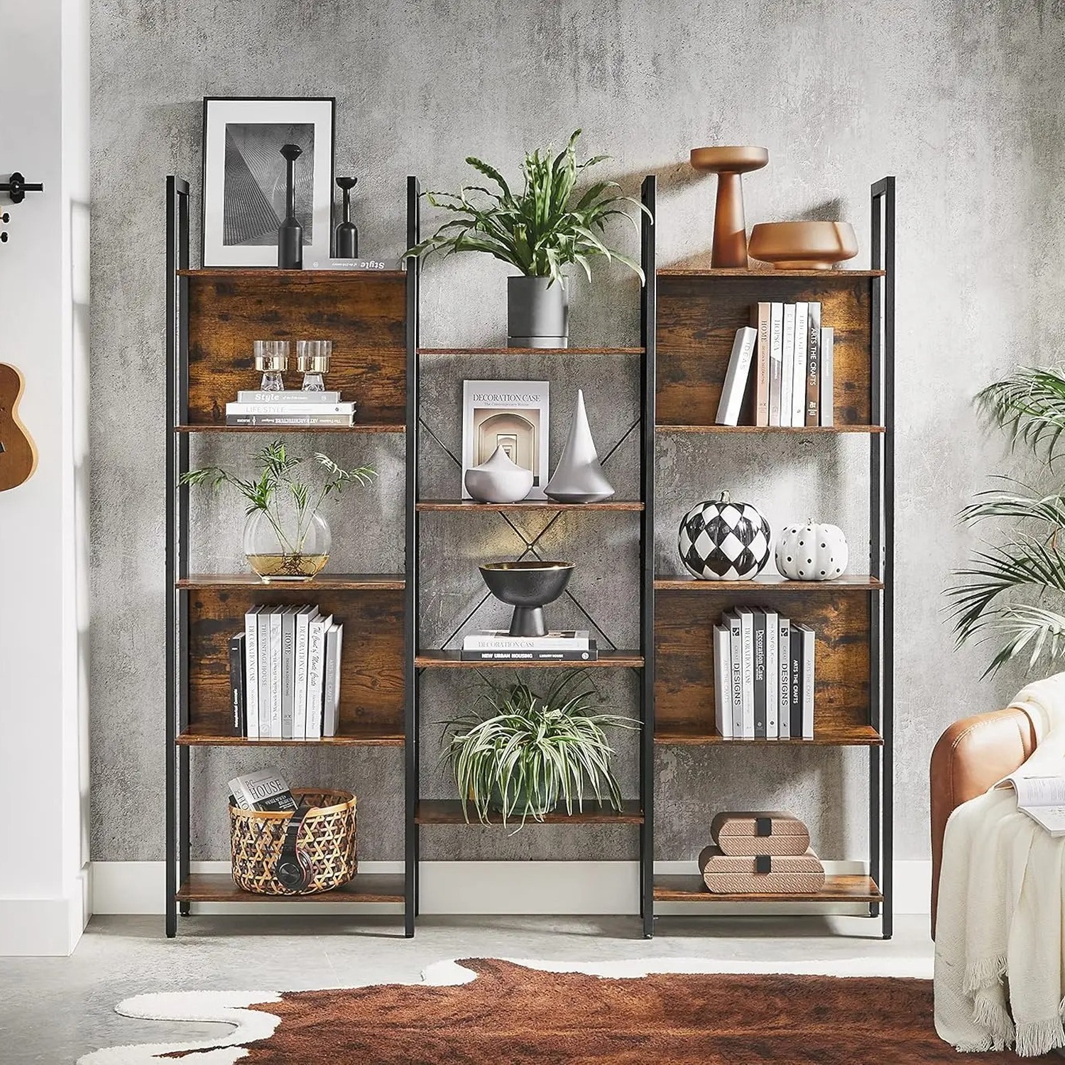 Large Metal and Wood 14 Shelf Bookcase Shelving Unit