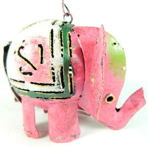 Metal Hanging Tea light Holder Pink Elephant