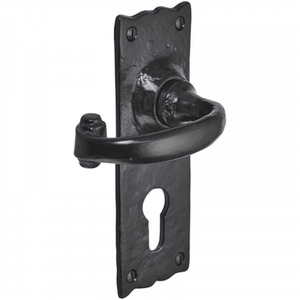 Iron Door Handles Black 158 x 55mm Antique Cottage Euro Lock