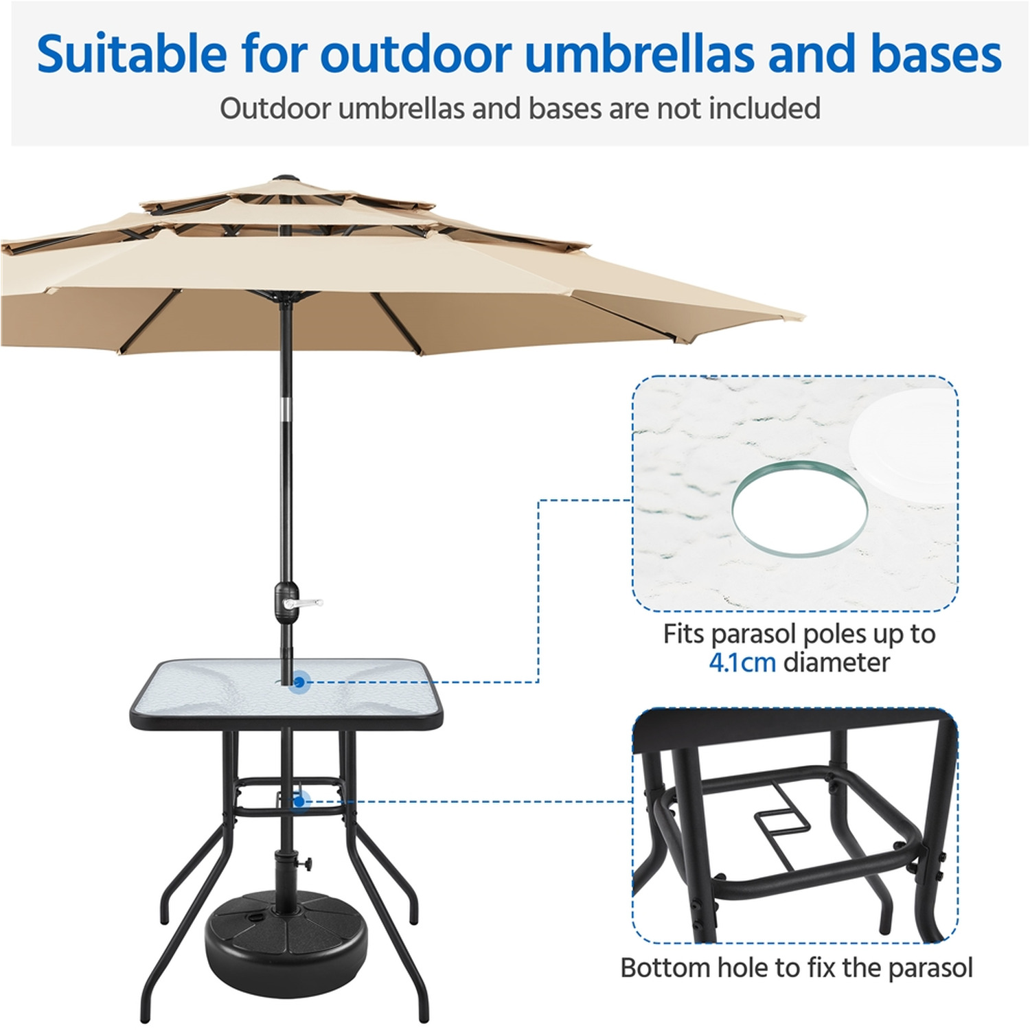 Square Bistro Table Tempered Glass Top - White