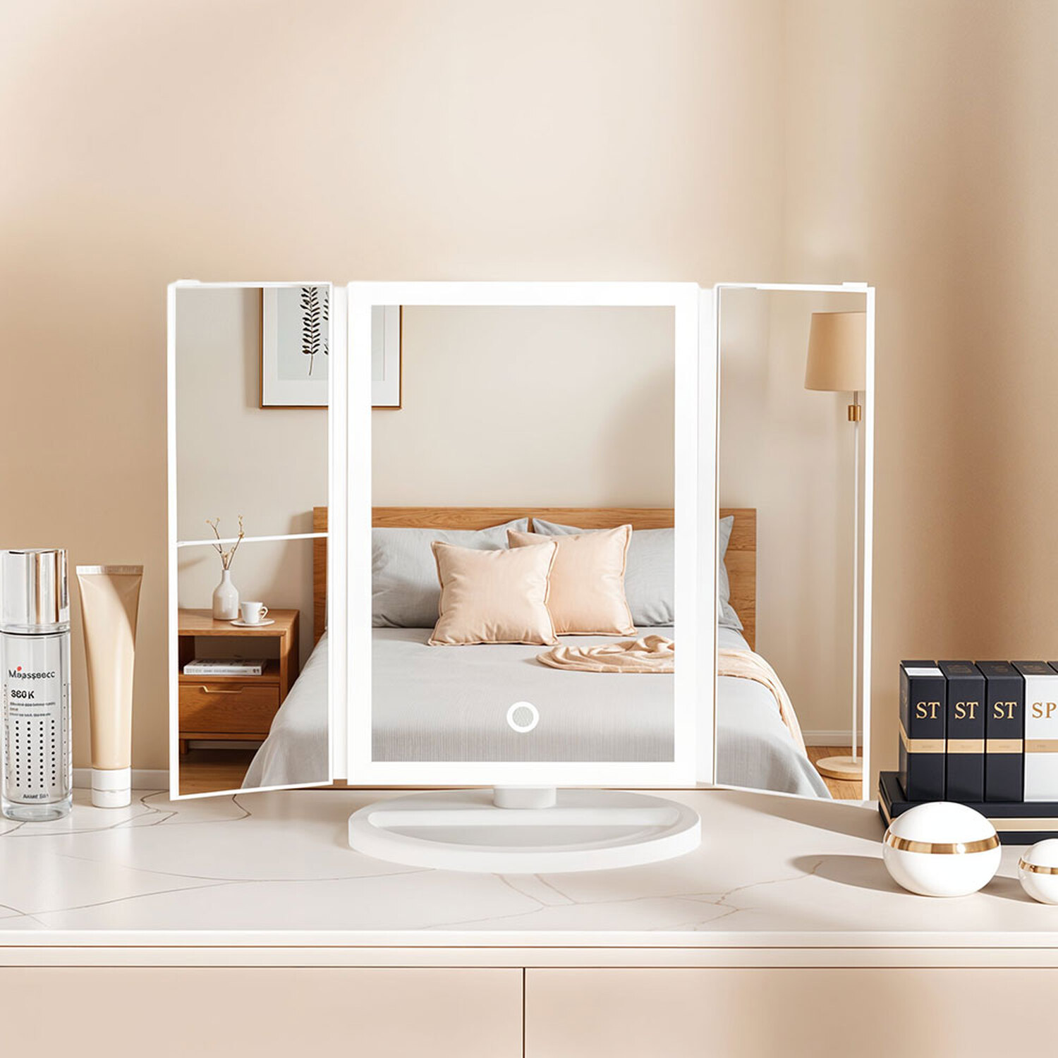 Image of Tri-Fold Makeup Mirror with LED Lights&hellip;