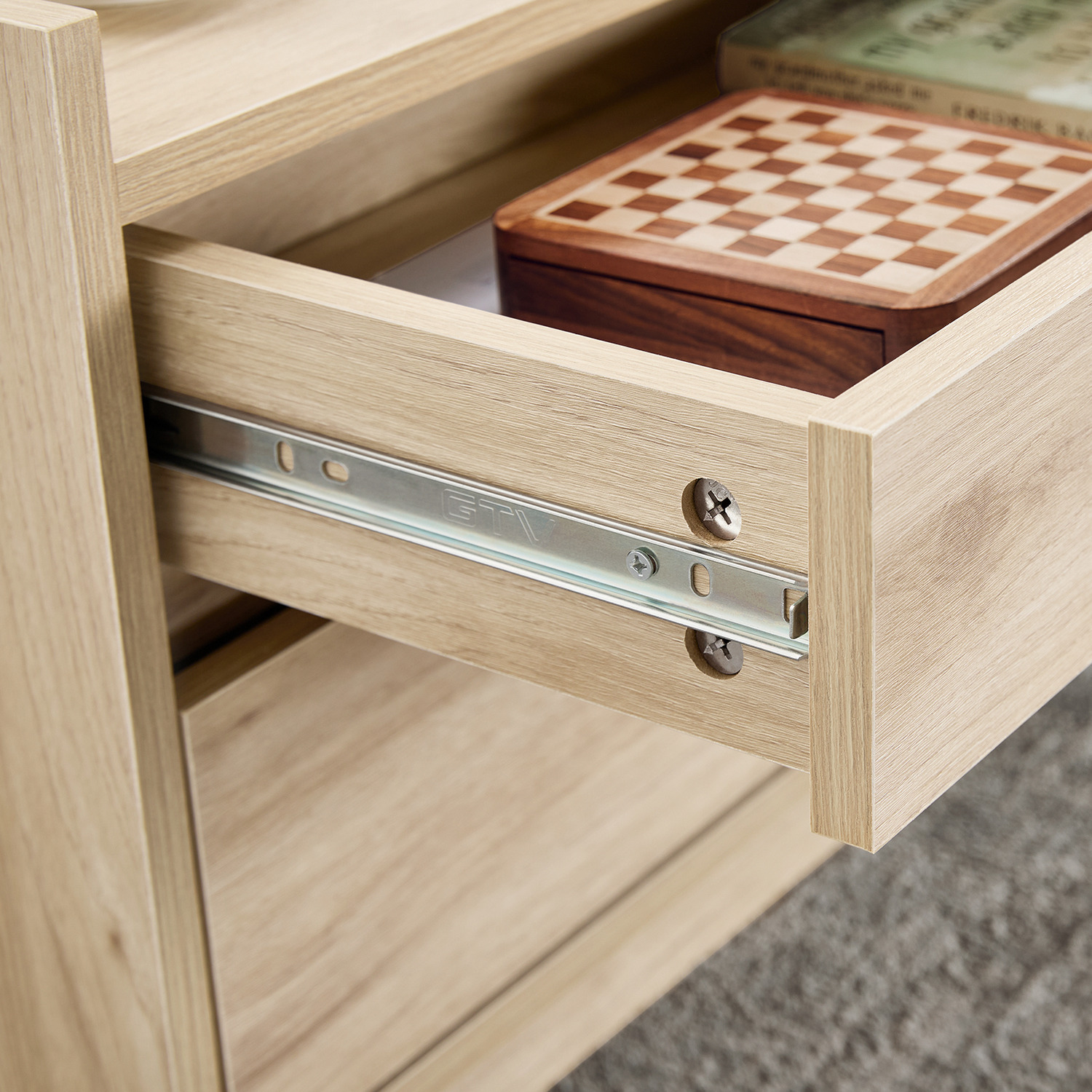 Grainy Nightstand Bedside Table With Drawers - Natural