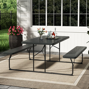 Foldable Picnic Table and Bench Set with Parasol Hole