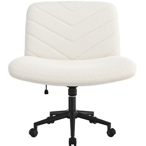 Ivory Yaheetech Rolling Desk Chair Makeup Chair with Extra Wide Seat shot 8933030