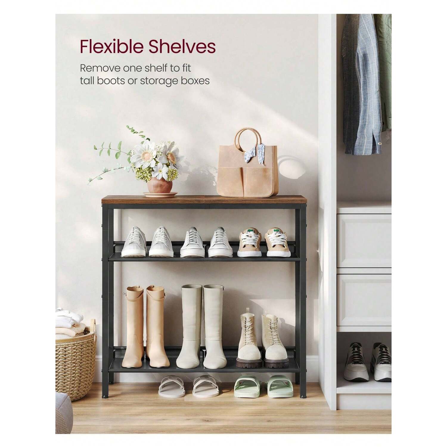 VASAGLE 4-Tier Shoe Rack with Adjustable Shelves, Shoe Shelf