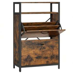VASAGLE Rustic Shoe Storage Cabinet with Flip Doors