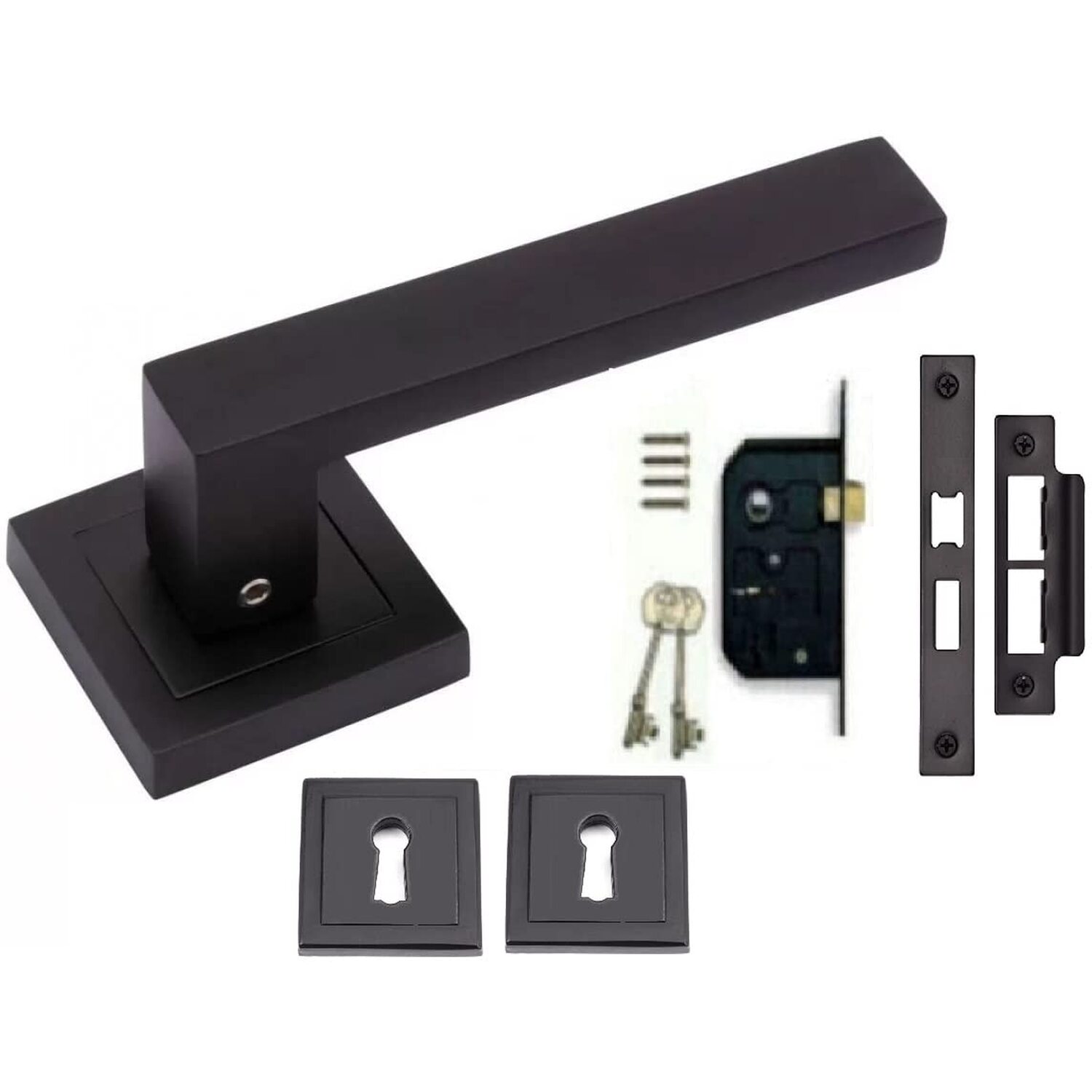 Delta Key Lock Door Handle on Square Rose Hinge Set